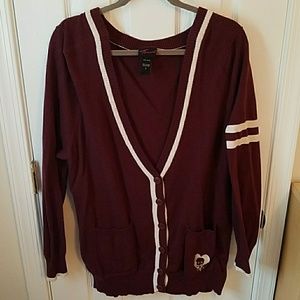 Burgundy and Cream Cardigan